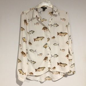 Forever 21 White Fish Print Blouse